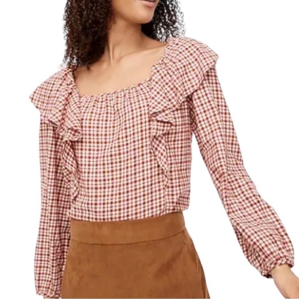 NWT J. Crew Plaid Ruffle Long Sleeve Top